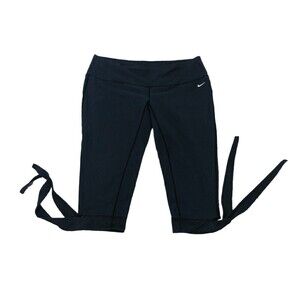 NIKE Leggings Women's Size Large (12-14) Blue/Navy Fit Dry Cropped Hemline Ties